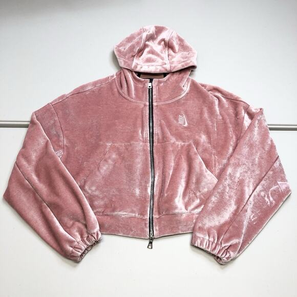 Nike Jackets & Blazers - Nike Lab Essential Size Small Pink Velour Cropped Full Zip Hooded Jacket